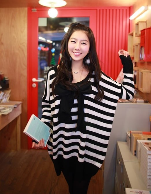 Autumn 2012 women's new arrival loose stripe long-sleeve sweater plus size batwing sweater shirt outerwear