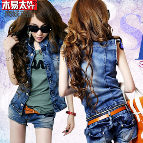 Autumn 2013 vest bib pants denim jumpsuit one piece shorts female