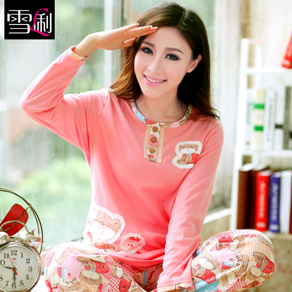 Autumn and winter 100% cotton sleepwear lounge women's long-sleeve knitted cotton sleep set 2334