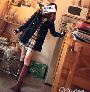 Autumn and winter 2012 autumn women's vintage preppy style double breasted student clothing trench outerwear