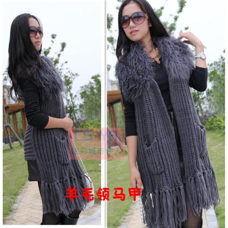 Autumn and winter 2012 fur coat berber fleece wool vest sweater vest women's medium-long