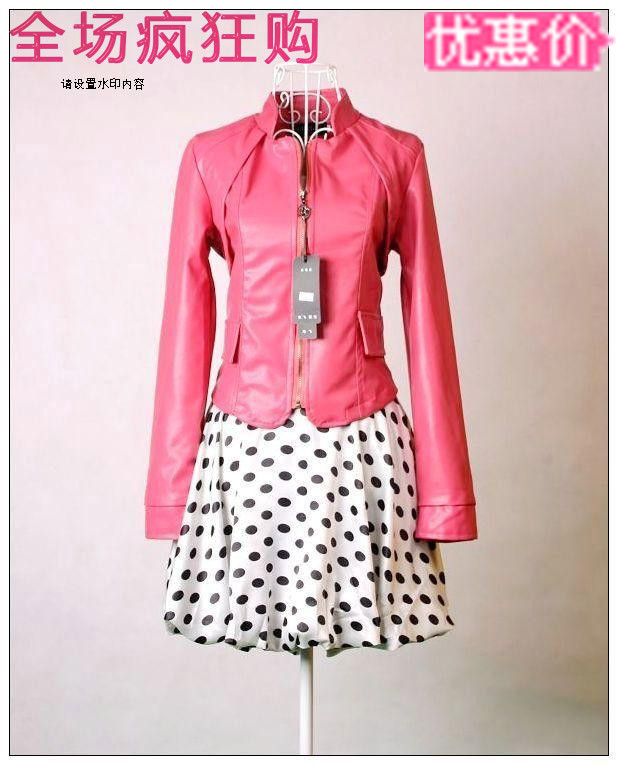 Autumn and winter 2012 leather clothing female slim stand collar motorcycle version of the zipper coat women's