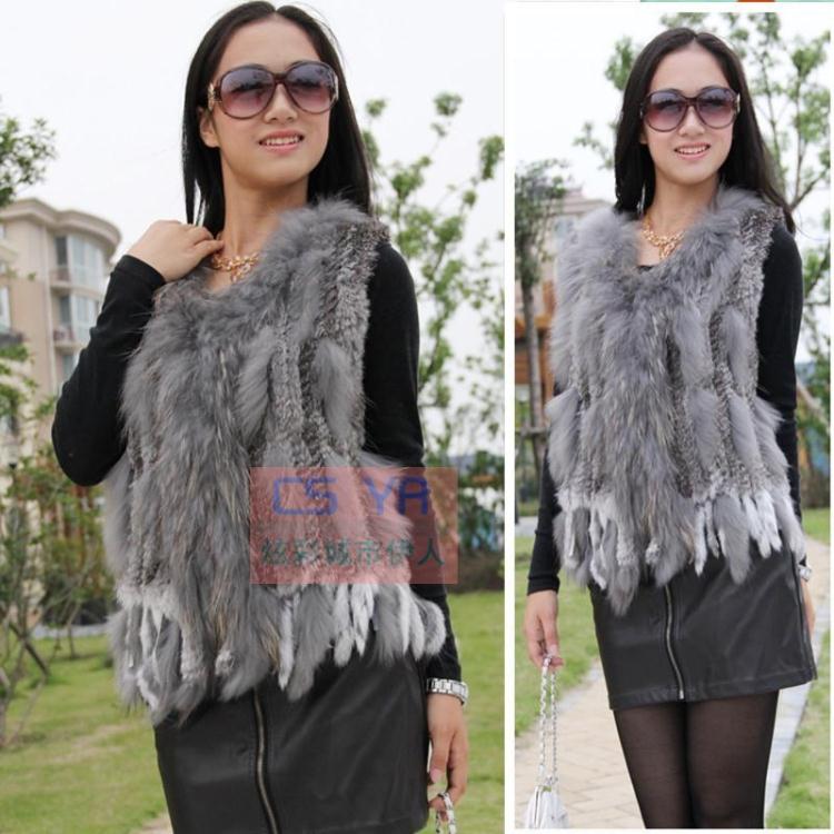 Autumn and winter 2012 rabbit fur raccoon handmade wool fur coat women's  vest