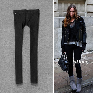 Autumn and winter all-match thin black pencil pants elastic tight skinny pants boots trousers 3050