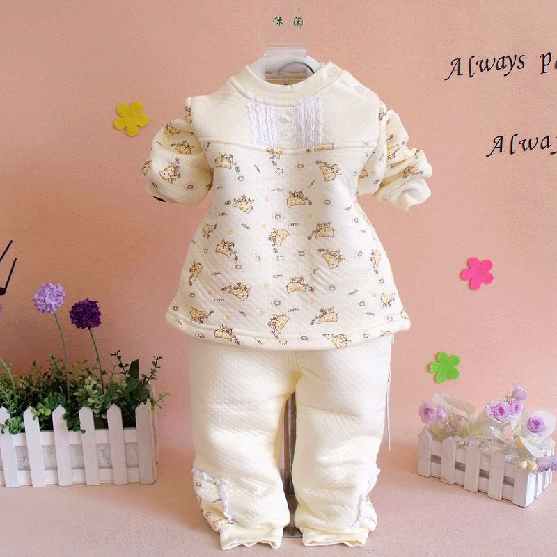 Autumn and winter baby clothes child underwear set 100% cotton thickening thermal baby 100% cotton underwear set long johns long