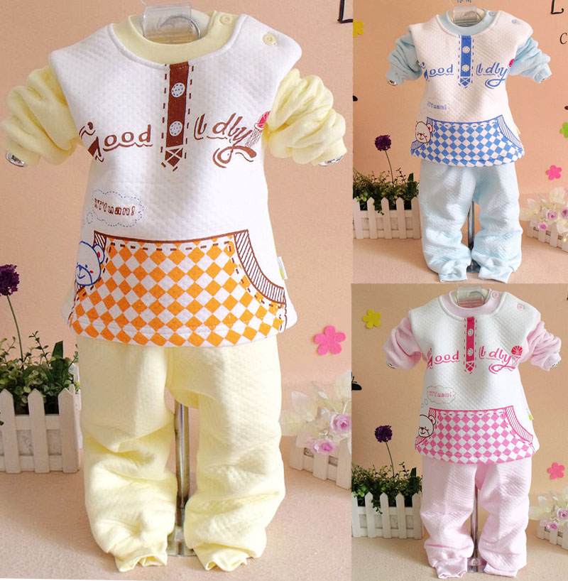 Autumn and winter baby clothes child underwear set 100% cotton thickening thermal baby 100% cotton underwear set long johns long