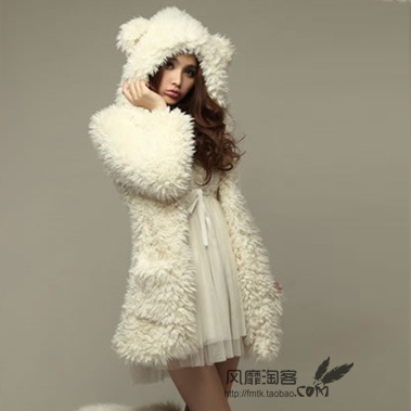 Autumn and winter bear ears with a hood explaines berber fleece fur medium-long female ear outerwear