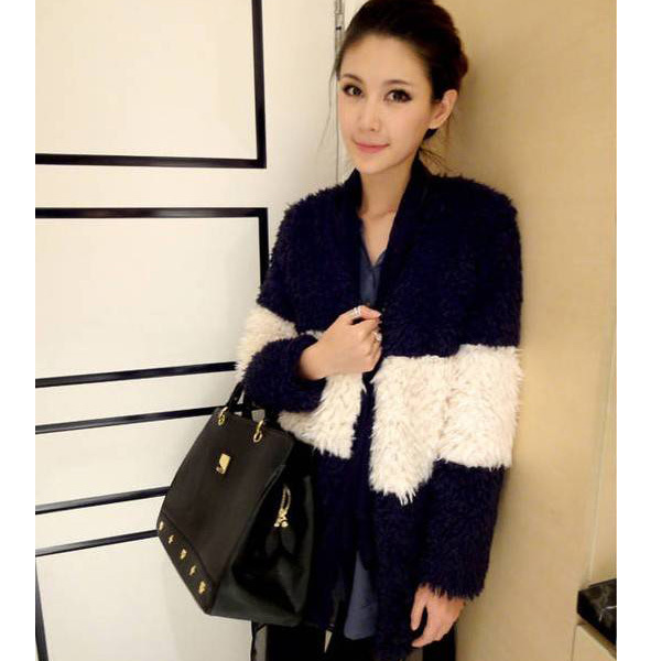 Autumn and winter black-and-white outerwear faux berber fleece medium-long overcoat thermal