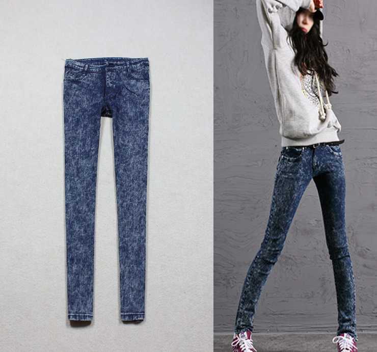 autumn and winter blue mid waist skinny pants narrow foot pants jeans female trousers