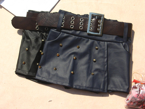 Autumn and winter boot cut jeans woolen culottes shorts short skirt double breasted leather rivet with belt