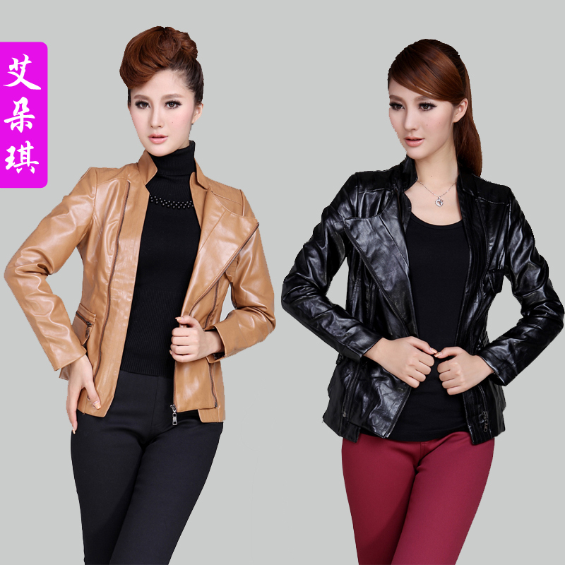 Autumn and winter british style leather clothing fashion design V-neck short slim motorcycle leather clothing outerwear