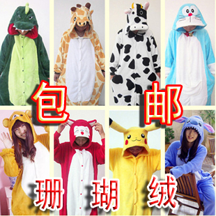 Autumn and winter cartoon animal thatmany stitch sleepwear one piece sleepwear lovers coral fleece