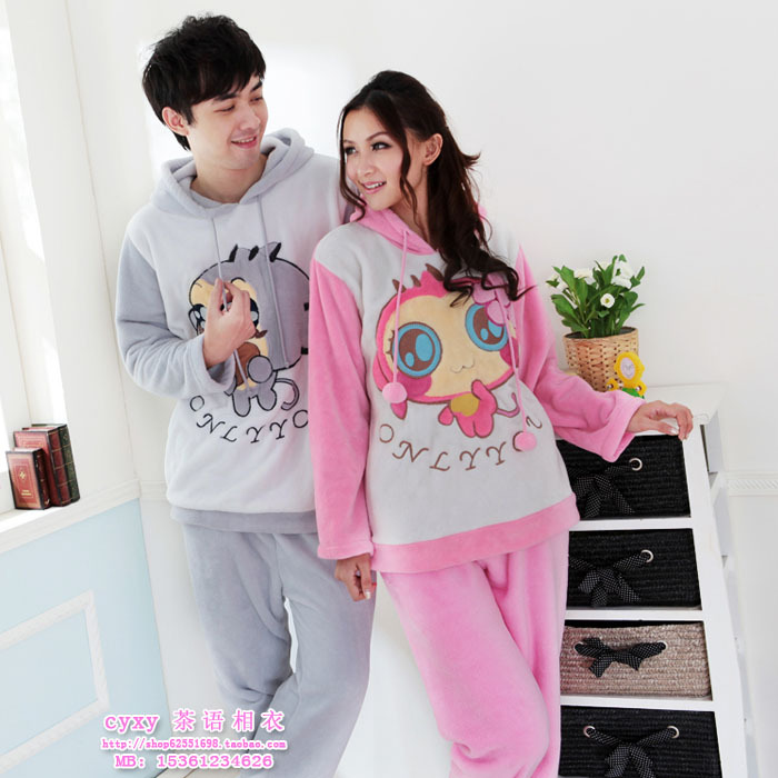 Autumn and winter cartoon sleepwear lovers sleepwear thickening coral fleece lovers casual