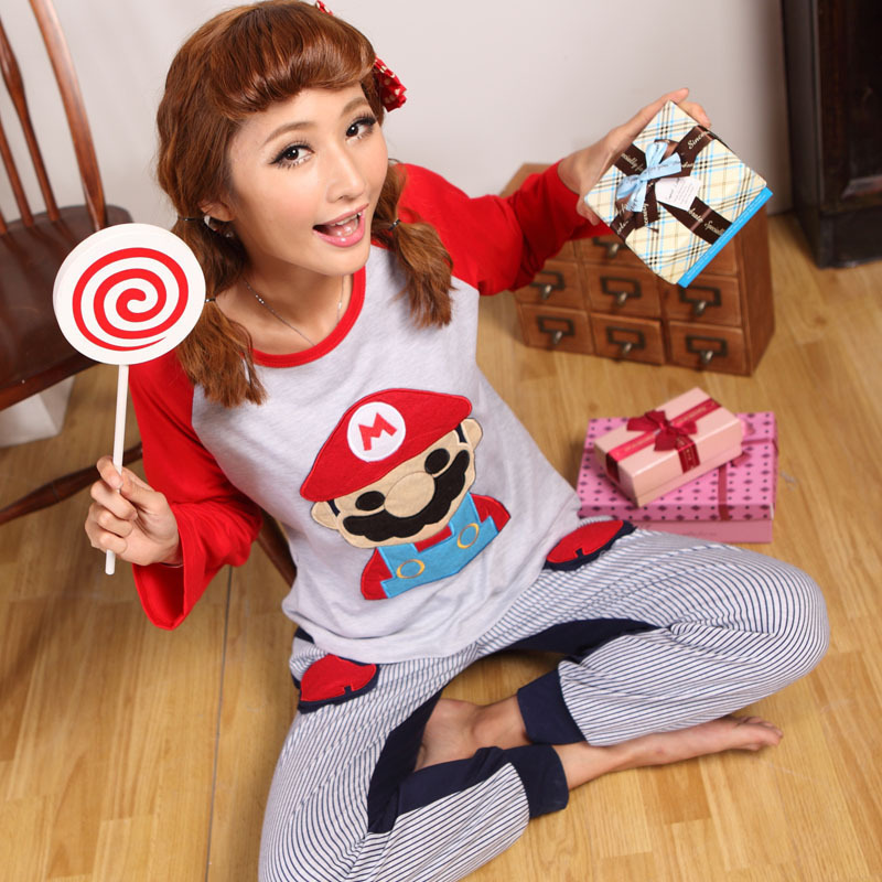 Autumn and winter cartoon stitch women's long-sleeve cotton lounge sleep set