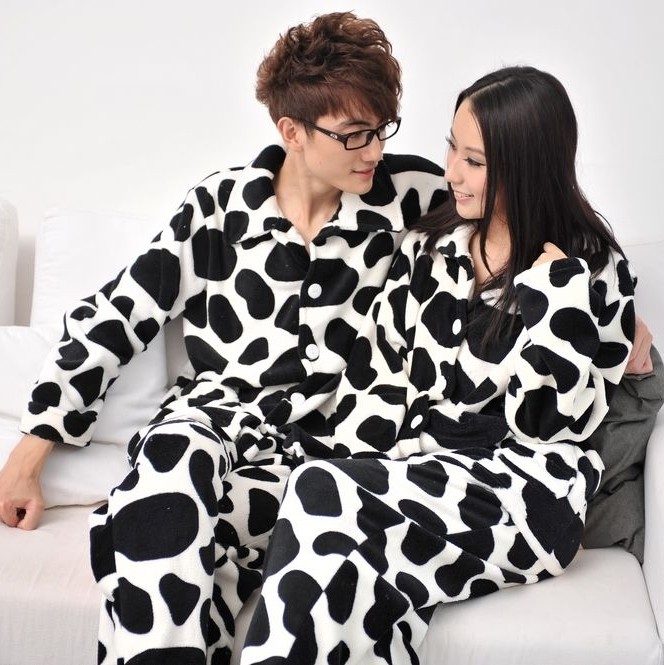 Autumn and winter cartoon thickening cow coral fleece sleepwear long-sleeve lovers cartoon