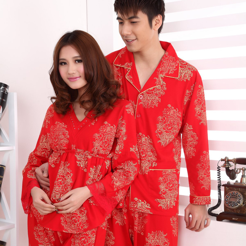 Autumn and winter ceremonized sistance lovers 100% cotton long-sleeve sleep set lounge