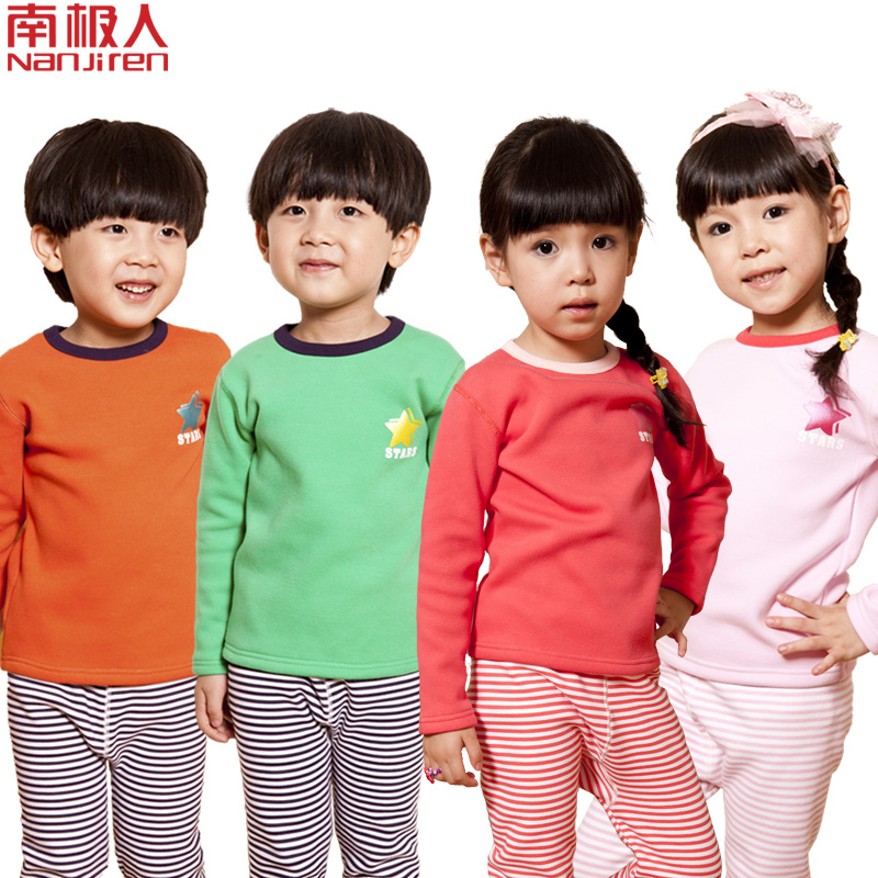 Autumn and winter child thermal underwear set plus velvet thickening male child female child baby autumn and winter