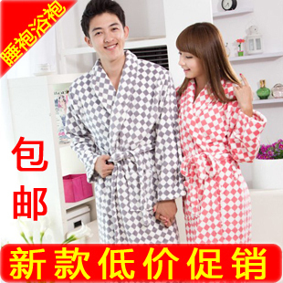 Autumn and winter clothing lovers robe thickening coral fleece sleepwear male women's long bathrobe lounge thermal