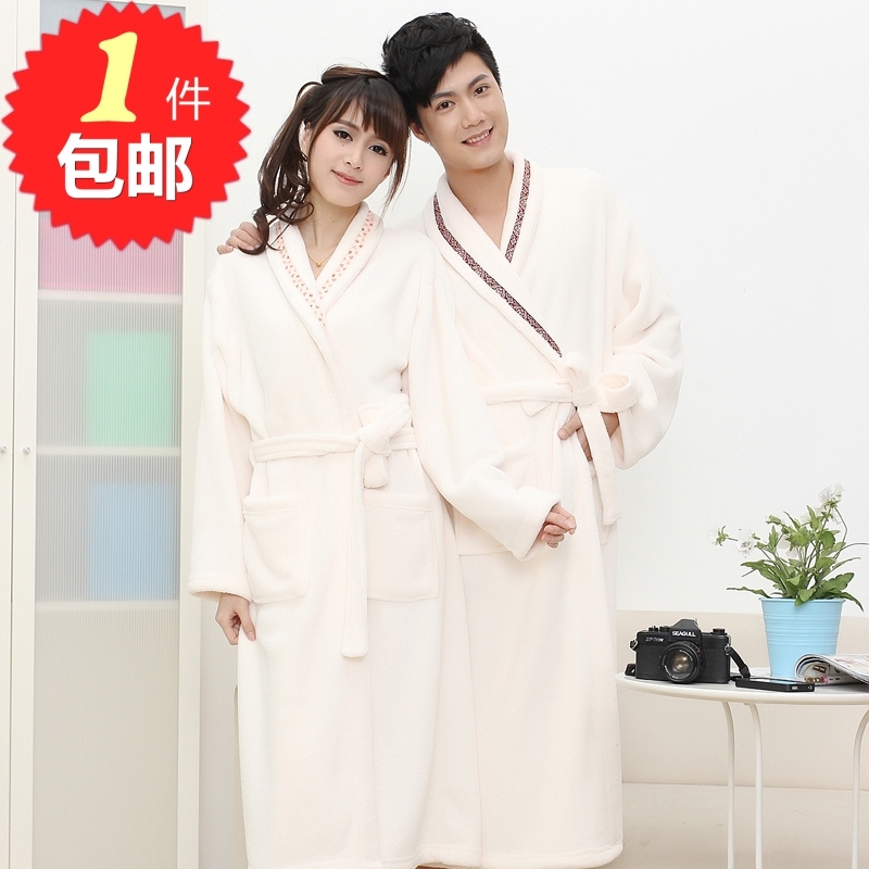 Autumn and winter clothing male women's sleepwear thickening coral fleece robe lovers lounge robe Free Shipping