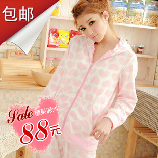 Autumn and winter comfortable polar fleece fabric long sleeve length pants lounge sleep set love gc927