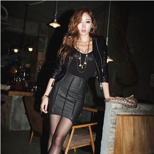 Autumn and winter cool leather fashion miniskirt bust skirt short skirt irregular dovetail skirt slim sexy hip skirt