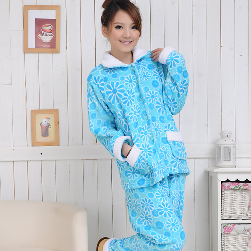 Autumn and winter coral fleece lounge women's coral fleece sleepwear female thickening winter sleep set