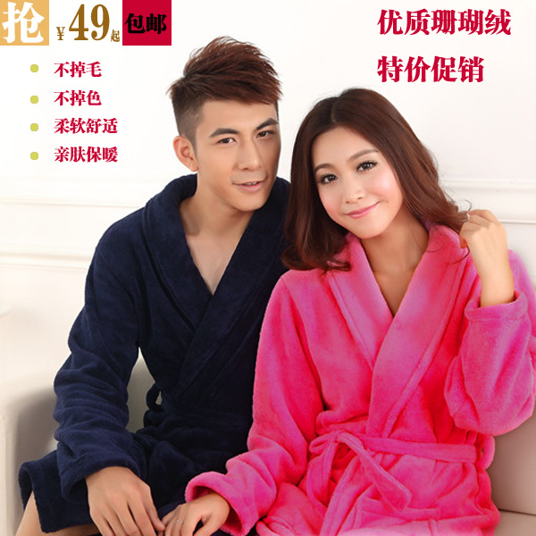 Autumn and winter coral fleece lovers robe male women's sleepwear thickening bathrobe bathrobes lounge