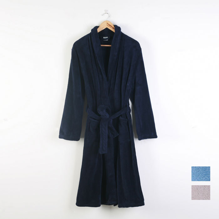 Autumn and winter coral fleece robe bathrobes Men navy blue ash tianlan thickening lengthen Free Shipping