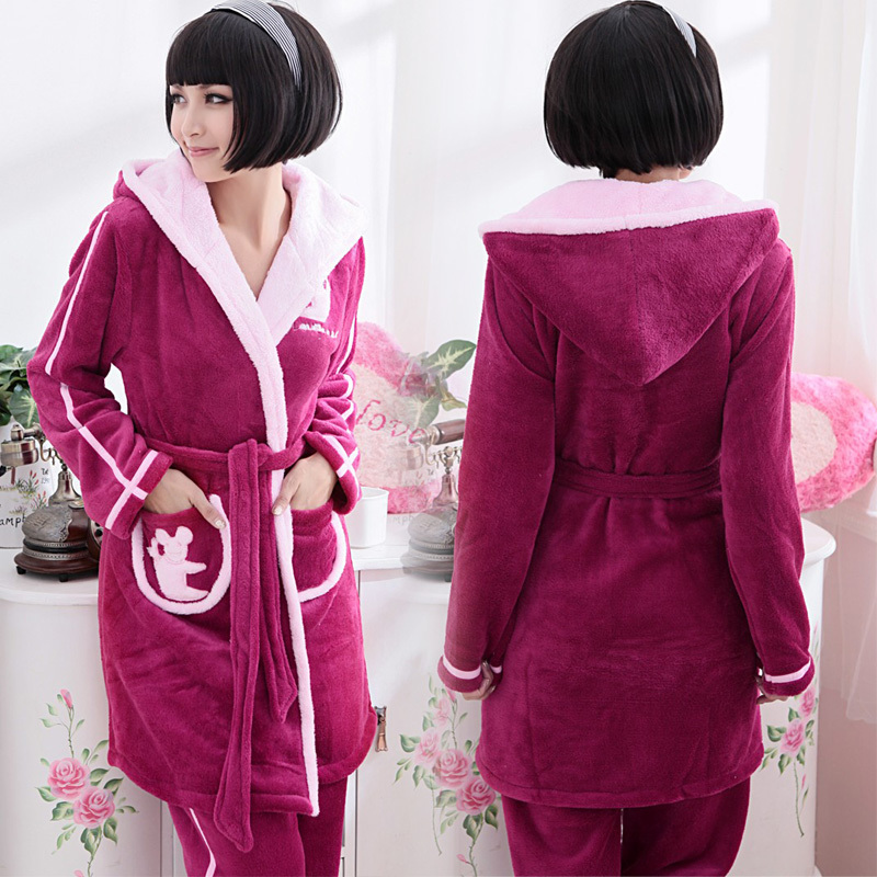 Autumn and winter coral fleece sleepwear female 100% cotton long-sleeve thickening cartoon Women lounge set