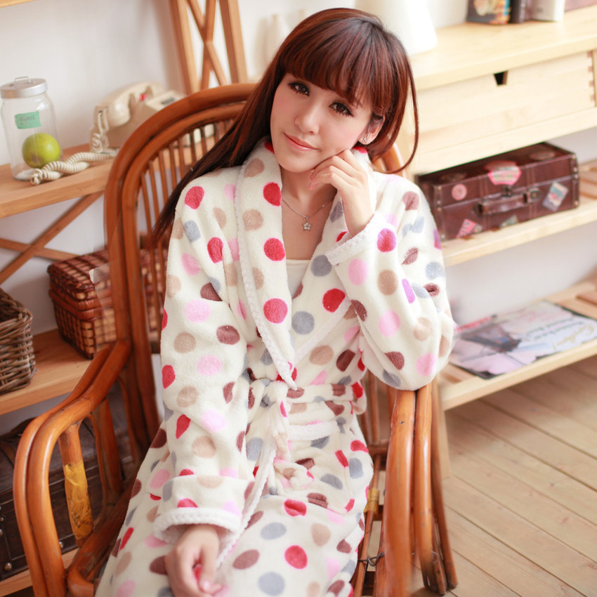 Autumn and winter coral fleece sleepwear female long-sleeve long design robe bathrobes lounge at home service shuiyi