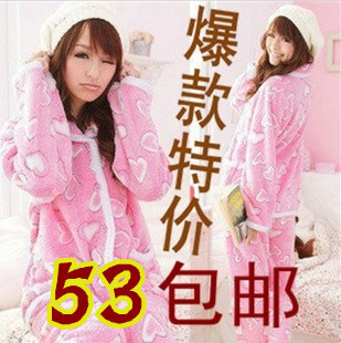 Autumn and winter coral fleece sleepwear heart princess women's long-sleeve thick lounge set