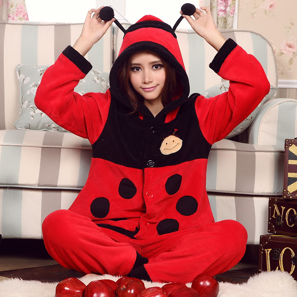 Autumn and winter coral fleece sleepwear long-sleeve women's thickening coral fleece sleepwear cartoon lounge set beetle