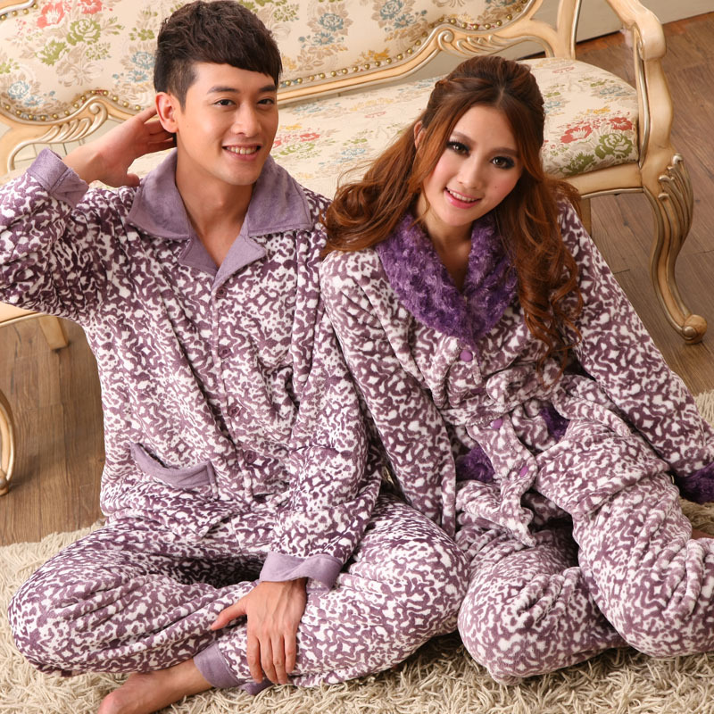 Autumn and winter coral fleece sleepwear quality leopard print thickening coral fleece lovers men and women sleepwear lounge