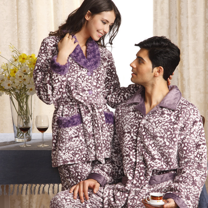 Autumn and winter coral fleece sleepwear thickening leopard print lovers set lounge