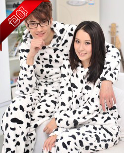 Autumn and winter coral fleece thickening cartoon cow lovers sleepwear long-sleeve thermal set lounge