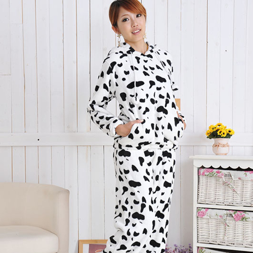 Autumn and winter coral fleece thickening cartoon cow lovers sleepwear long-sleeve thermal set lounge