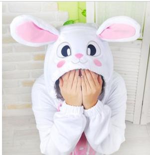 Autumn and winter coral velvet cartoon animal white rabbit piece pajamas