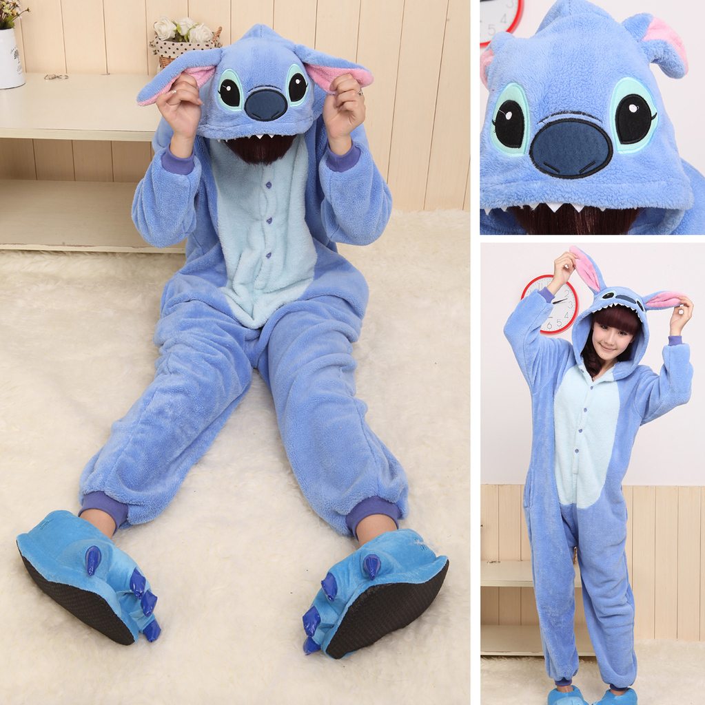 Autumn and winter coral velvet cartoon animals dinosaur Stitch-piece pajamas couple home service