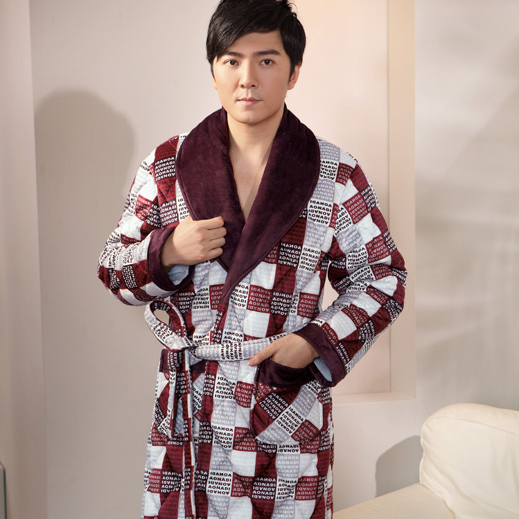 Autumn and winter cotton-padded sleepwear male thickening coral fleece cotton-padded sleepwear lounge robe bathrobes lounge