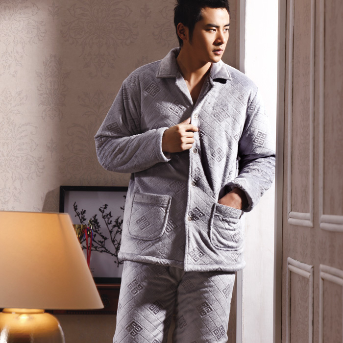 Autumn and winter cotton-padded sleepwear Men thickening coral fleece sleep set 95687