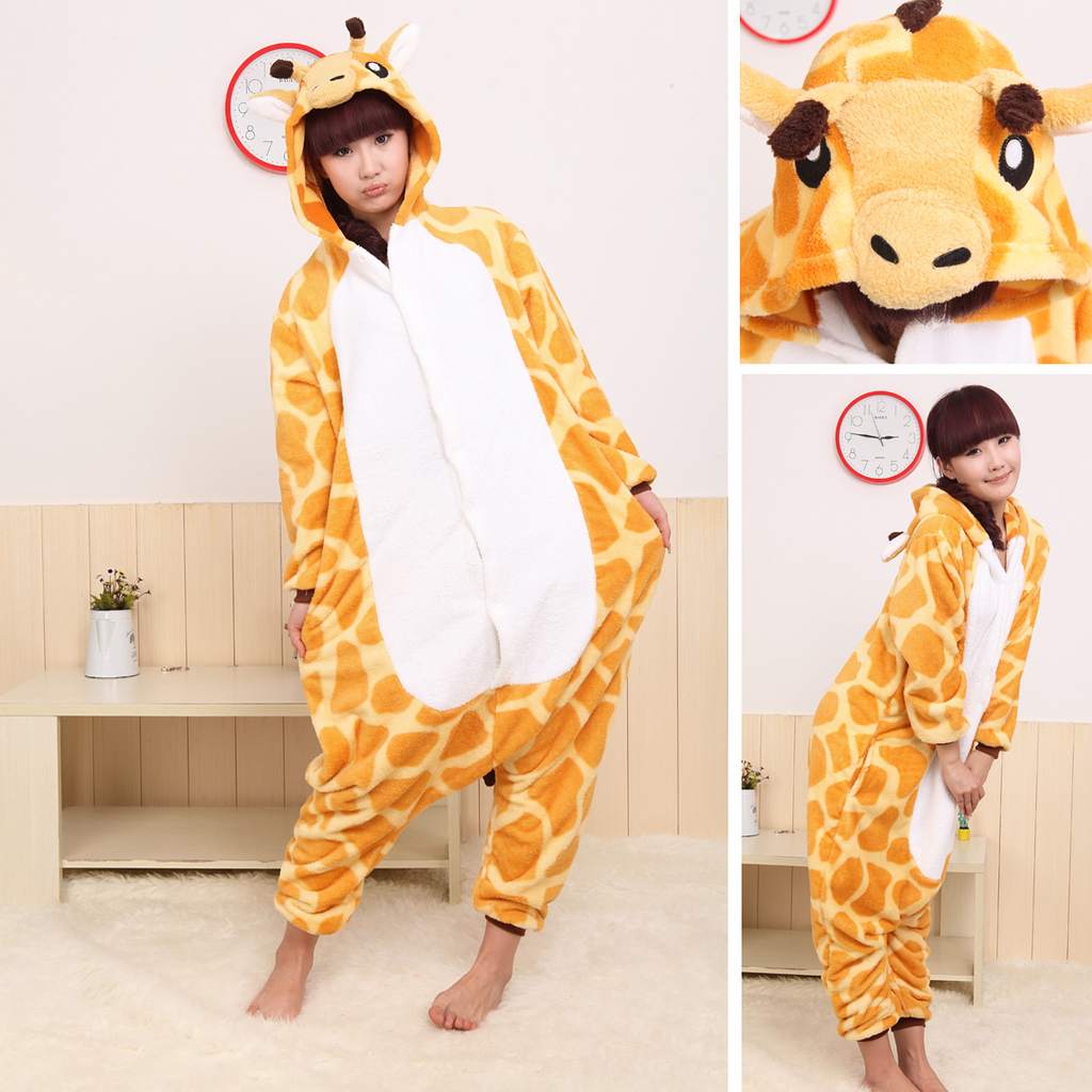 Autumn and winter couple coral velvet cartoon animals. Giraffe piece pajamas