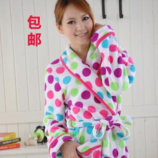 Autumn and winter dot robe coral fleece bathrobe lovers lounge men and women sleepwear bathrobe