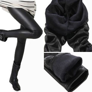 Autumn and winter dull faux leather double layer thickening beaver fleece thermal plus size legging female