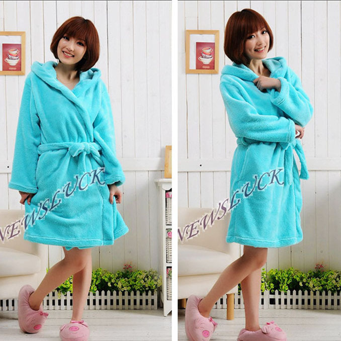 autumn and winter elegant women's thickening with a hood coral fleece robe bathrobes fashion super soft bathrobe sleepwear