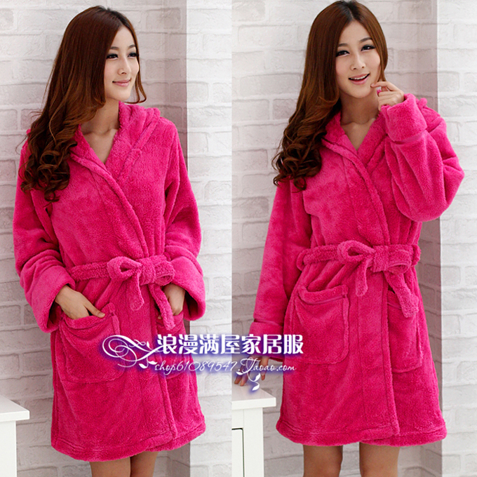 Autumn and winter elegant women's thickening with a hood coral fleece robe bathrobes fashion super soft coral fleece sleepwear