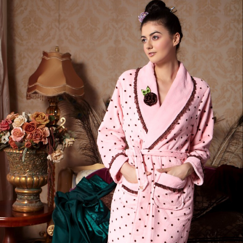 Autumn and winter elegant women's velvet high quality coral fleece sleepwear robe bathrobes lounge