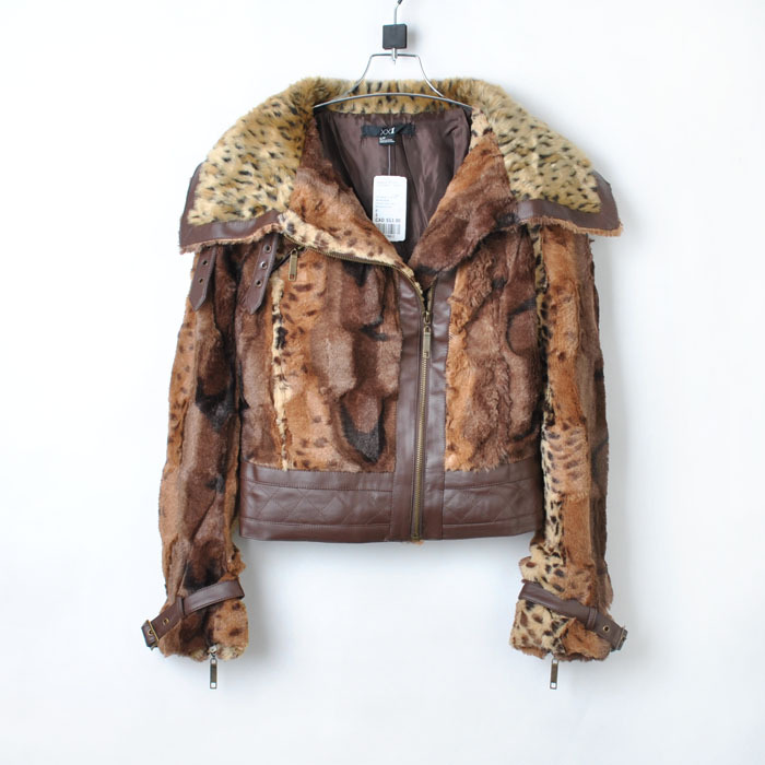 Autumn and winter f21 fashion leopard print women's long-sleeve patchwork large lapel fur collar fur coat female