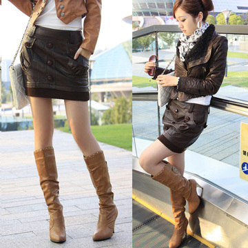 Autumn and winter fashion all-match slim heel slim hip small leather skirt short skirt bust skirt a13911