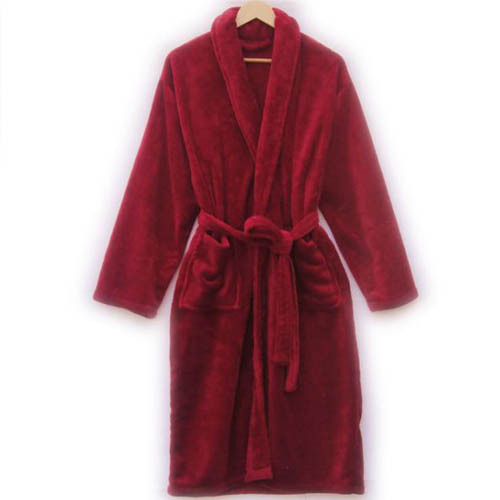 Autumn and winter fashion coral fleece sleepwear robe claretred male women's robe lovers bathrobe