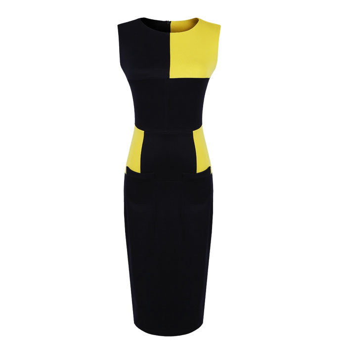 Autumn and winter fashion dark and yellow color block patchwork all-match basic plus size tank dress knitted women's dress